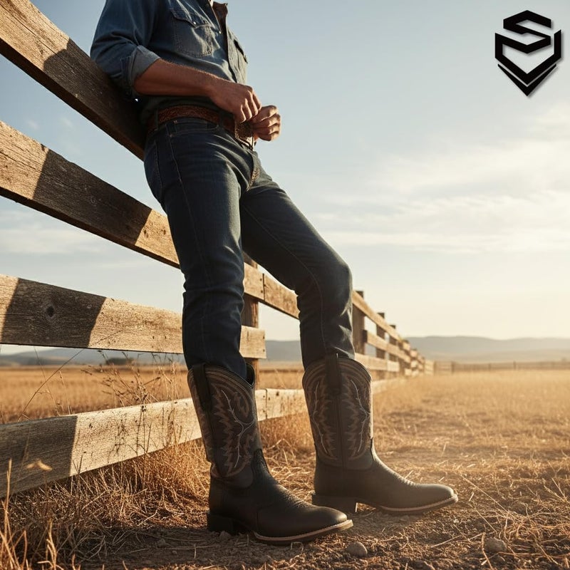 SUREWAY Western Boots For Men - Mens Square Toe Cowboy Boot,Oil/Slip Resistant,Durable Fashionable Classic Pull on 10 Inch Wellington Boots - Soft Toe Work Boots - Image 2