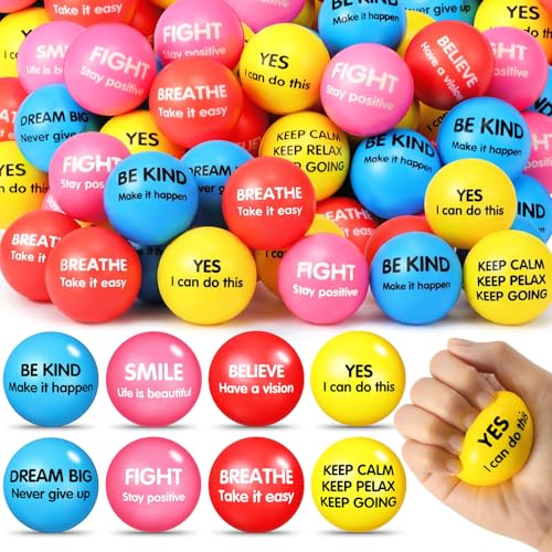 Liliful 100 Pcs Motivational Stress Balls Bulk Inspirational Squeeze Balls for Adults Anxiety Relief Fidget Toys Office Employee Gifts Classroom Rewards 22 Inch Bright Colors - Image 1