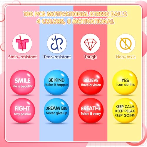 Liliful 100 Pcs Motivational Stress Balls Bulk Inspirational Squeeze Balls for Adults Anxiety Relief Fidget Toys Office Employee Gifts Classroom Rewards 22 Inch Bright Colors - Image 5