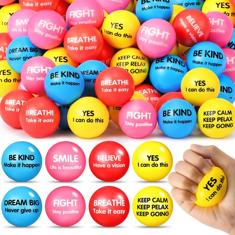 Liliful 100 Pcs Motivational Stress Balls Bulk Inspirational Squeeze Balls for Adults Anxiety Relief Fidget Toys Office Employee Gifts Classroom Rewards 22 Inch Bright Colors - Image 3