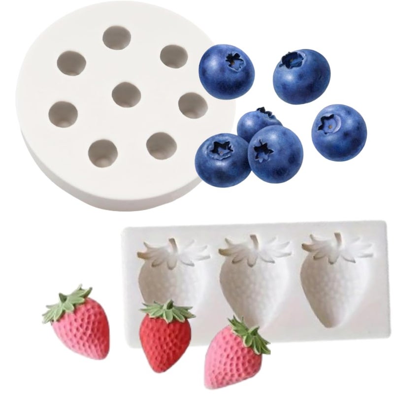 LEGACYCART 2 PCS Blueberry and Strawberry Cake Fondant Molds Berry Series Sugarcraft Gumpaste Silicone Mold for Chocolate Candy Cupcake Topper Decorating Polymer Clay Pack of 2 - Image 1
