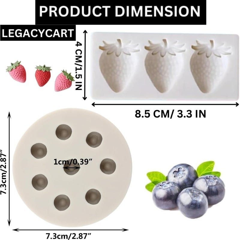 LEGACYCART 2 PCS Blueberry and Strawberry Cake Fondant Molds Berry Series Sugarcraft Gumpaste Silicone Mold for Chocolate Candy Cupcake Topper Decorating Polymer Clay Pack of 2 - Image 2