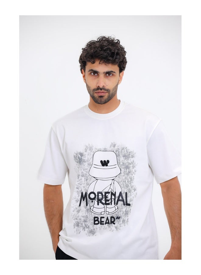 WHITE RABBIT "Morenal Bear" Printed White T-Shirt - Image 5