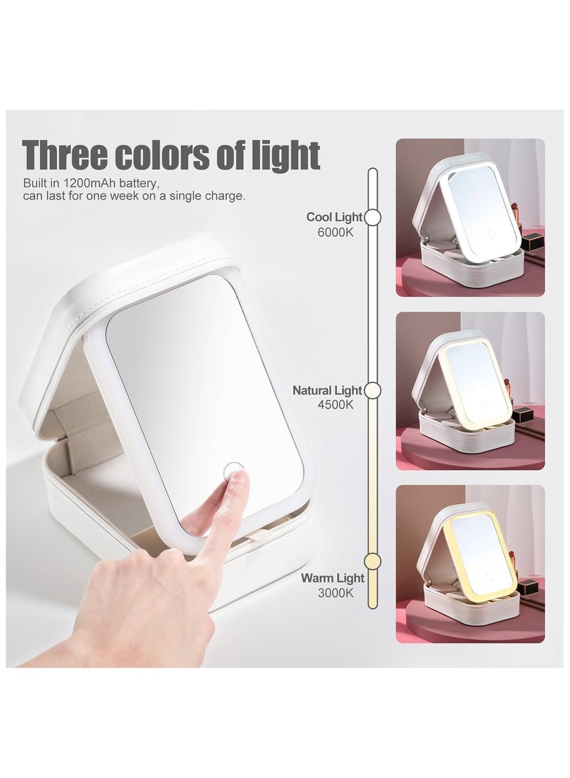 عام حقيبة صغيرة للحفاظ على المرآة الزينة للسفر مع مرآة مضاءة بالإضاءة الأمامية | حقيبة تخزين مرآة المكياج مع مرآة مضائة لحوض الرموش وفرش المكياج وأدوات التجميل مناسبة لتلبية احتياجات المكياج أثناء السفر. - Image 1