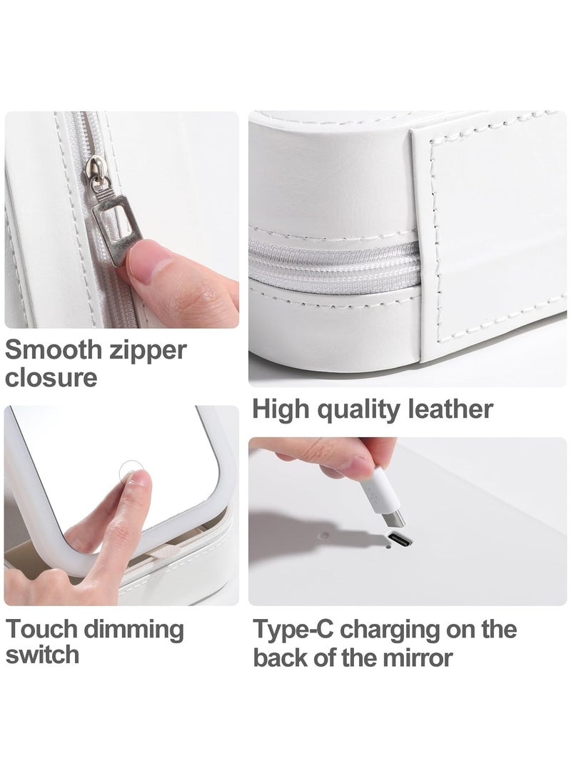 عام حقيبة صغيرة للحفاظ على المرآة الزينة للسفر مع مرآة مضاءة بالإضاءة الأمامية | حقيبة تخزين مرآة المكياج مع مرآة مضائة لحوض الرموش وفرش المكياج وأدوات التجميل مناسبة لتلبية احتياجات المكياج أثناء السفر. - Image 3