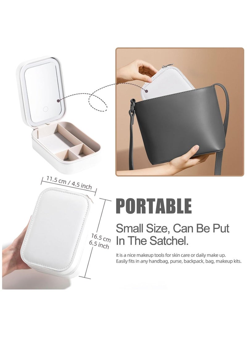 عام حقيبة صغيرة للحفاظ على المرآة الزينة للسفر مع مرآة مضاءة بالإضاءة الأمامية | حقيبة تخزين مرآة المكياج مع مرآة مضائة لحوض الرموش وفرش المكياج وأدوات التجميل مناسبة لتلبية احتياجات المكياج أثناء السفر. - Image 2