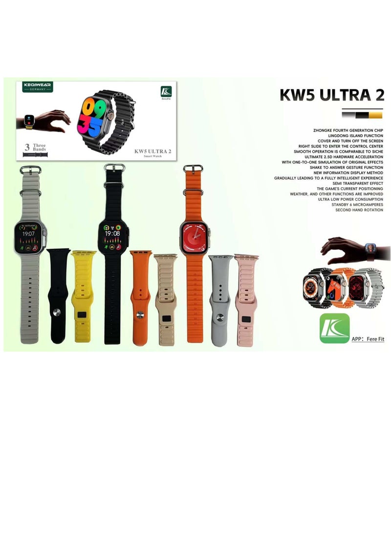 Smart Watch KW5 Ultra2 , 3 IN 1 With Health Fitness Tracker Sport Watch, 3 addition Replacement Band 49MM-Multicolour - pzsku/ZB2177465C90906F036D8Z/45/_/1718130356/f4bdaad9-69f9-4460-804f-641bdd322d33