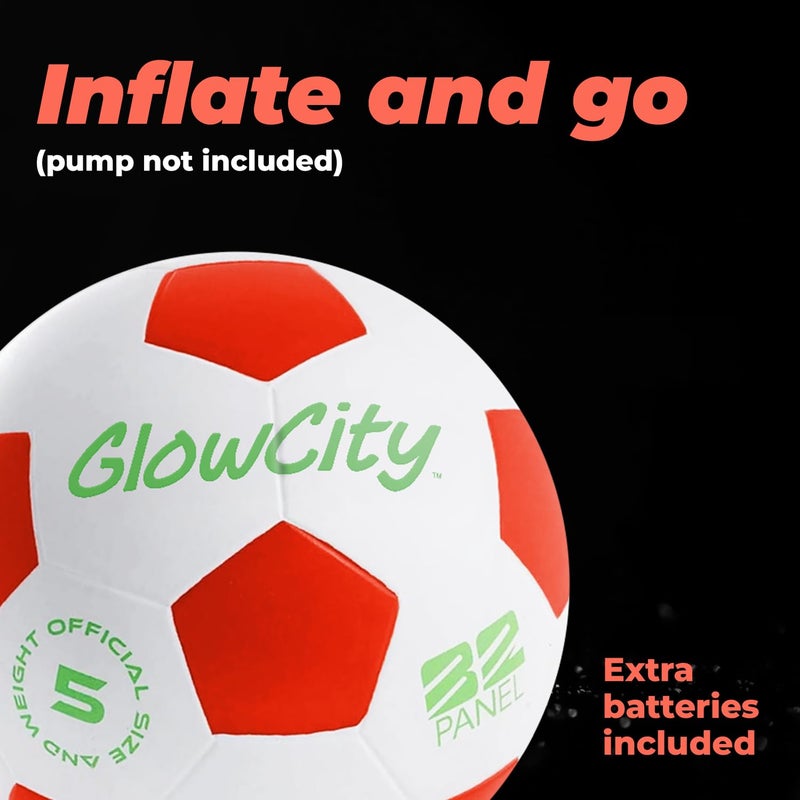 GlowCity كرة القدم المتوهجة من جلو سيتي | كرة قدم مضيئة داخلية/خارجية مع 2 ضوء LED | بطاريات مثبتة مسبقًا | هدية ممتعة للمراهقين - Image 4