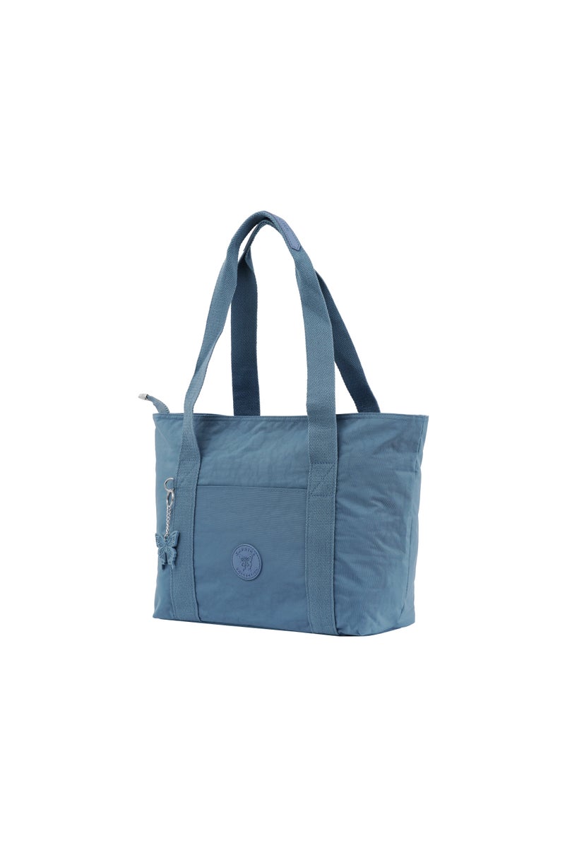 CAPRICE COLLECTION Versatile Large Shoulder Bag – Water-Resistant Nylon Handbag with Front Pocket, Luggage Strap, Multi Compartments, & Shoulder Strap – Lightweight Daily & Travel Bag, Light Blue  - Image 2