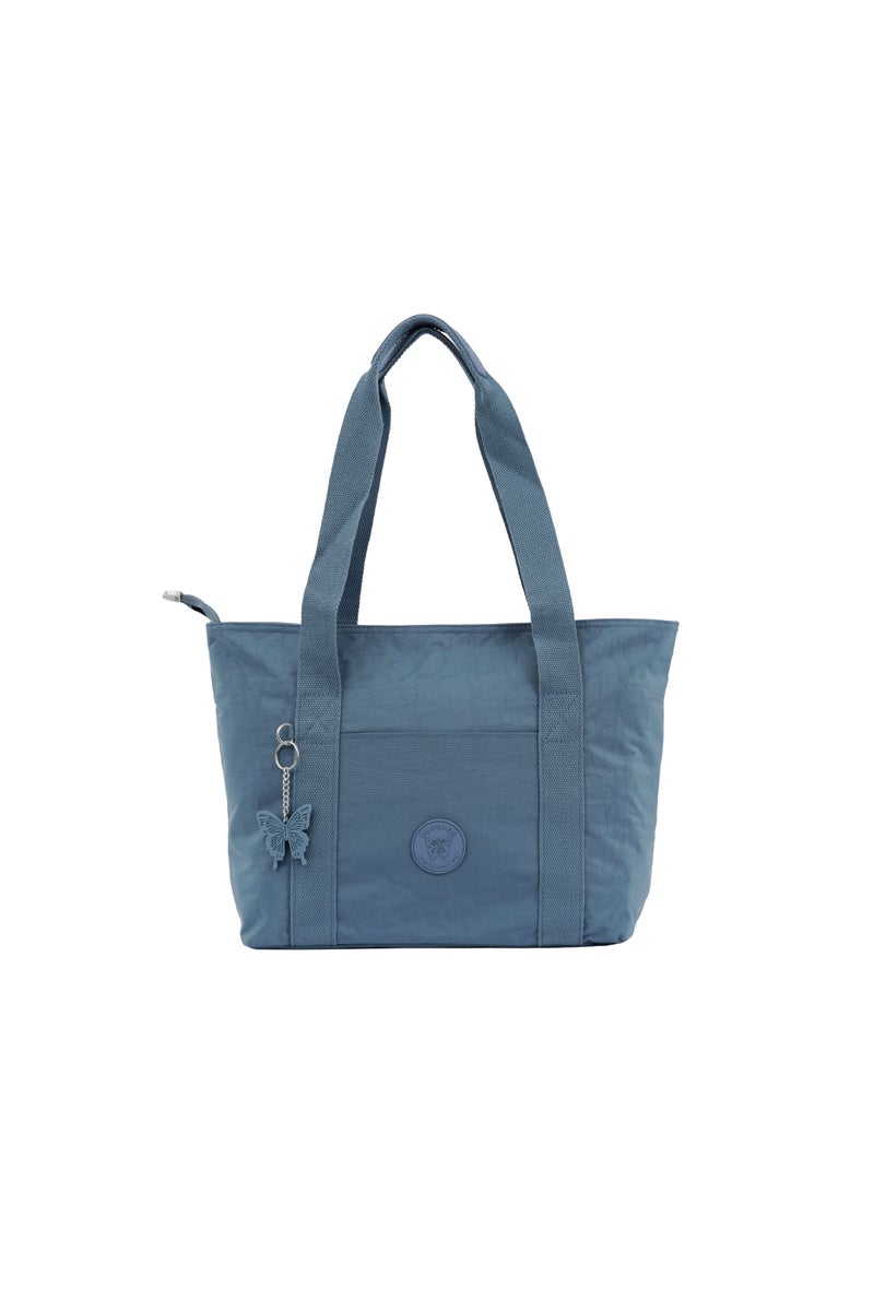 CAPRICE COLLECTION Versatile Large Shoulder Bag – Water-Resistant Nylon Handbag with Front Pocket, Luggage Strap, Multi Compartments, & Shoulder Strap – Lightweight Daily & Travel Bag, Light Blue  - Image 1
