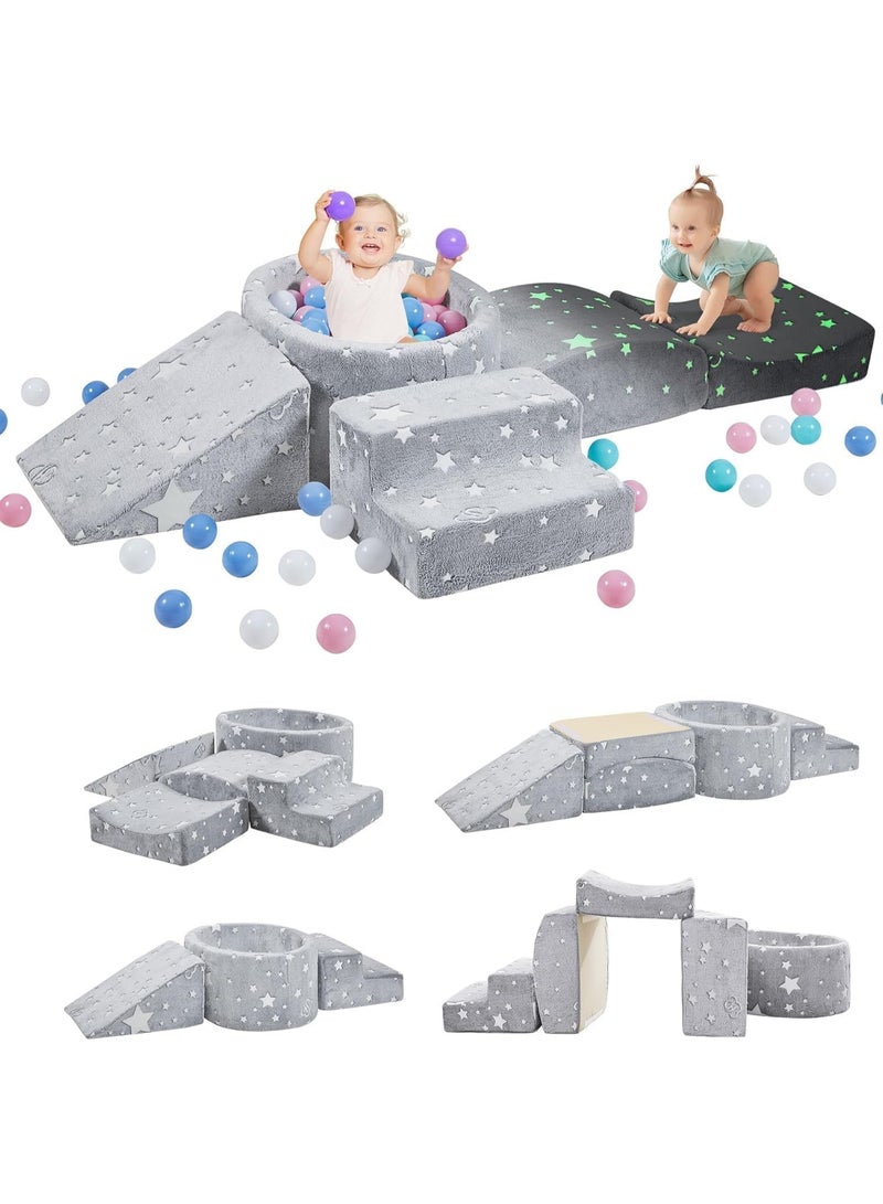 يوستيد مكعبات تسلق من الفوم مع حفرة كرات للأطفال الصغار، ألعاب تسلق للأطفال الصغار مصممة للأطفال الصغار من سن 1 إلى 3 سنوات، رائعة للزحف والانزلاق في الأماكن المغلقة، مجموعة ملعب من الفوم الداخلي (نجوم) - Image 1