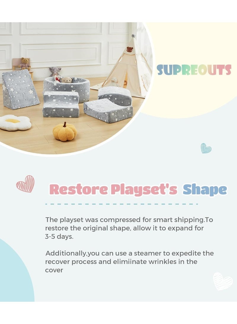 يوستيد مكعبات تسلق من الفوم مع حفرة كرات للأطفال الصغار، ألعاب تسلق للأطفال الصغار مصممة للأطفال الصغار من سن 1 إلى 3 سنوات، رائعة للزحف والانزلاق في الأماكن المغلقة، مجموعة ملعب من الفوم الداخلي (نجوم) - Image 4