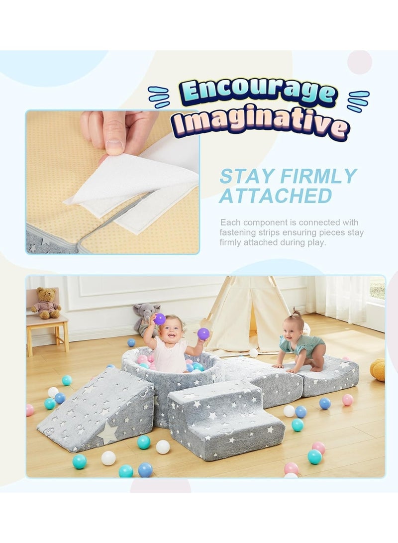 يوستيد مكعبات تسلق من الفوم مع حفرة كرات للأطفال الصغار، ألعاب تسلق للأطفال الصغار مصممة للأطفال الصغار من سن 1 إلى 3 سنوات، رائعة للزحف والانزلاق في الأماكن المغلقة، مجموعة ملعب من الفوم الداخلي (نجوم) - Image 5