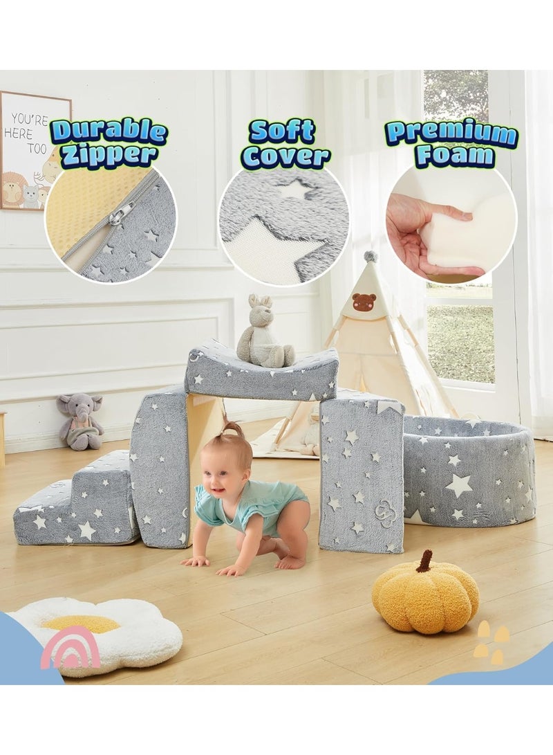 يوستيد مكعبات تسلق من الفوم مع حفرة كرات للأطفال الصغار، ألعاب تسلق للأطفال الصغار مصممة للأطفال الصغار من سن 1 إلى 3 سنوات، رائعة للزحف والانزلاق في الأماكن المغلقة، مجموعة ملعب من الفوم الداخلي (نجوم) - Image 3