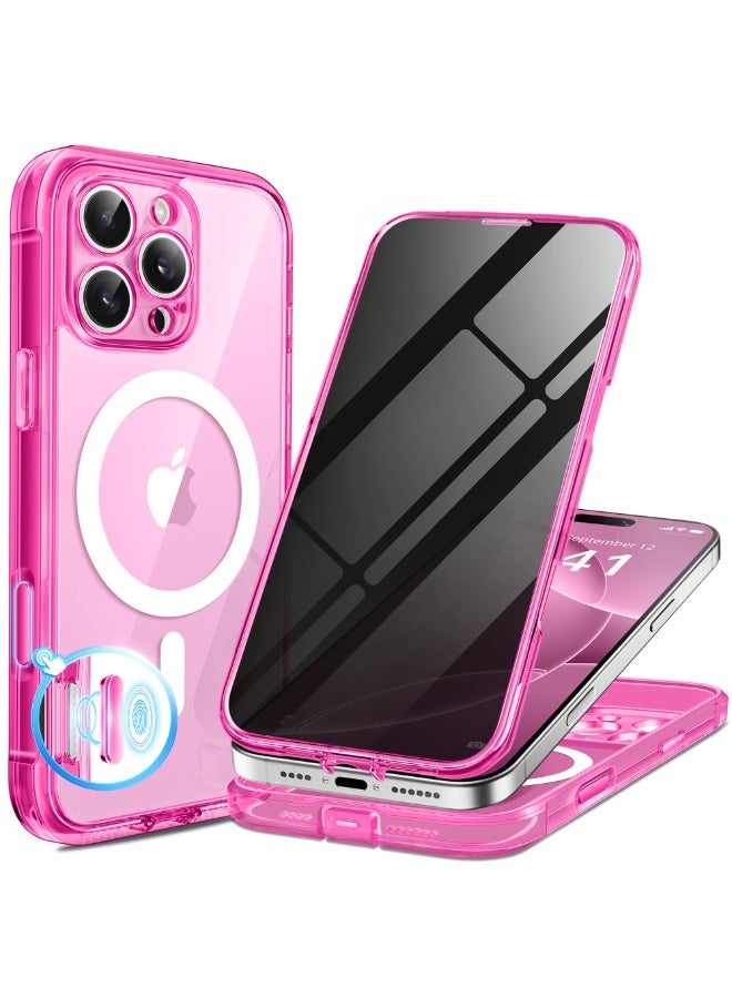 بيرفي جراب مغناطيسي لهاتف iPhone 16 Pro Max، متوافق مع MagSafe، واقي شاشة مدمج للخصوصية وحماية مطورة للكاميرا، جراب هاتف كامل الجسم مضاد للتجسس ومقاوم للصدمات لهاتف 16 Pro Max 6.9 بوصة، وردي - Image 1