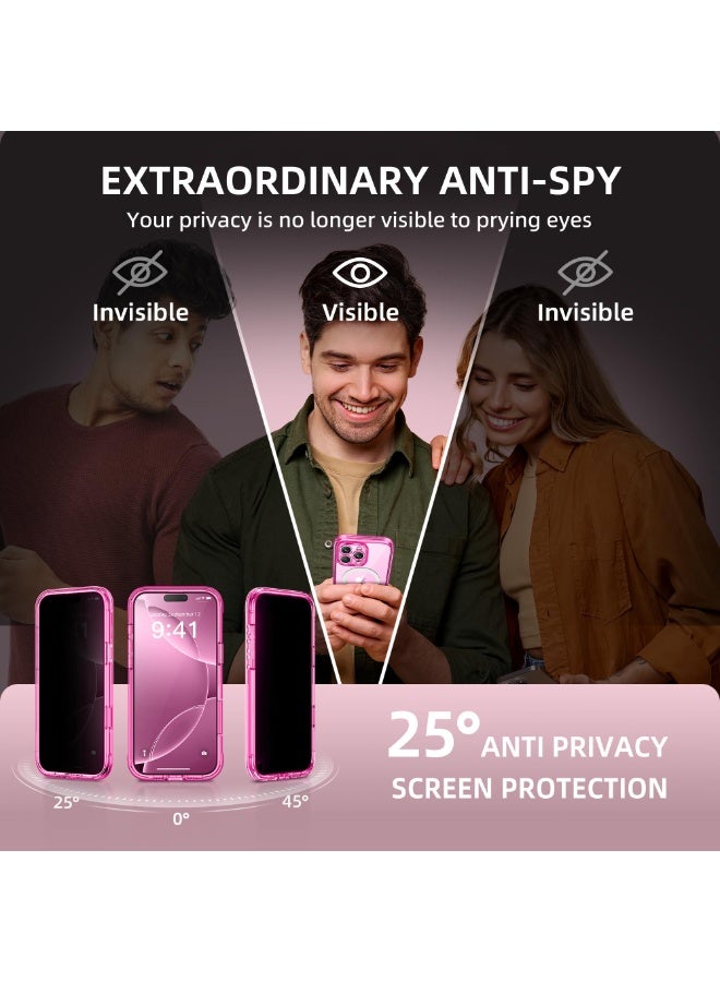 بيرفي جراب مغناطيسي لهاتف iPhone 16 Pro Max، متوافق مع MagSafe، واقي شاشة مدمج للخصوصية وحماية مطورة للكاميرا، جراب هاتف كامل الجسم مضاد للتجسس ومقاوم للصدمات لهاتف 16 Pro Max 6.9 بوصة، وردي - Image 2
