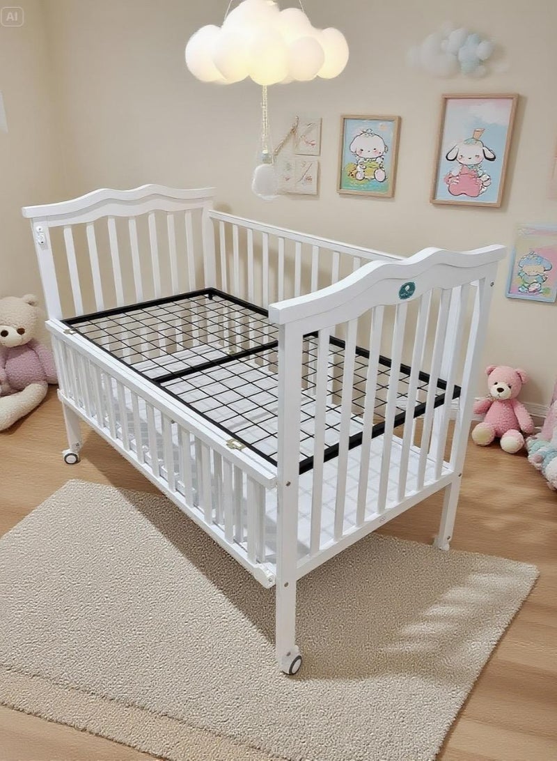 BABY SHINE White wooden newborn bed 130x70 - stable and safe next to the mother - up to 5 years - Image 1