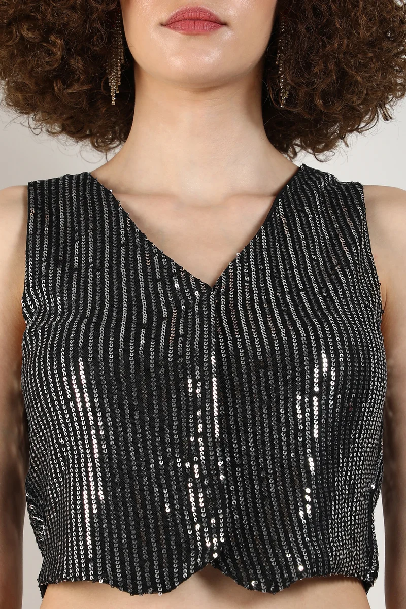 Pinacolada  Women's Midnight Black Sequin Vest Co-Ord Set for Women | Best Price UAE