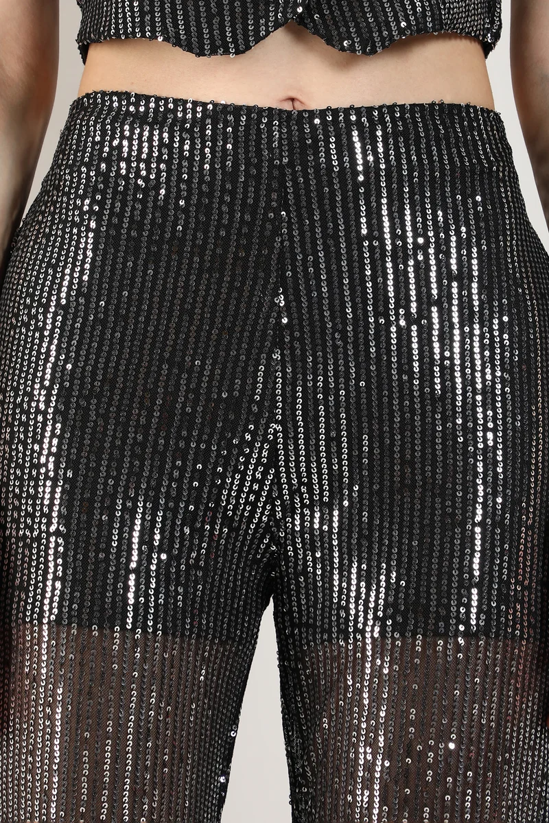 Pinacolada  Women's Midnight Black Sequin Vest Co-Ord Set for Women | Best Price UAE
