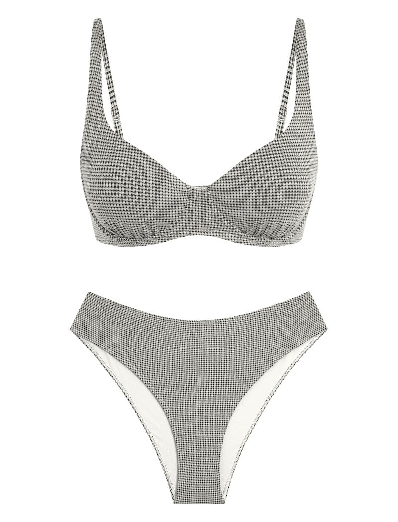 ZAFUL Black Underwire Bikini Womens Gingham Bikini Sets High Waisted Underwire Swimsuits Full Coverage Two Piece Swimwear Plaid Bathing Suit L - Image 1