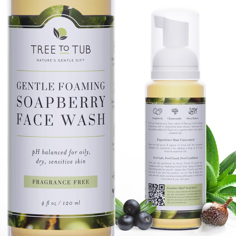 Tree to Tub Sensitive Skin Face Wash for Dry Skin - Fragrance Free Gentle Face Cleanser for Women & Men, Unscented Hydrating Foaming Facial Cleanser, Daily Face Soap w/All Natural Organic Aloe Vera - Image 1