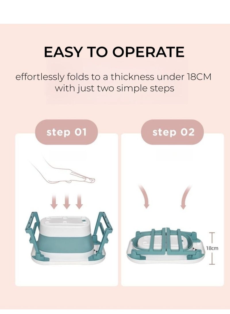 كوني أمًا أفضل حوض استحمام للأطفال مع مقعد ومقياس حرارة، حوض استحمام محمول قابل للطي للسفر مع فتحة تصريف، حوض استحمام متين قابل للطي للأطفال حديثي الولادة وحتى الأطفال الصغار - Image 5