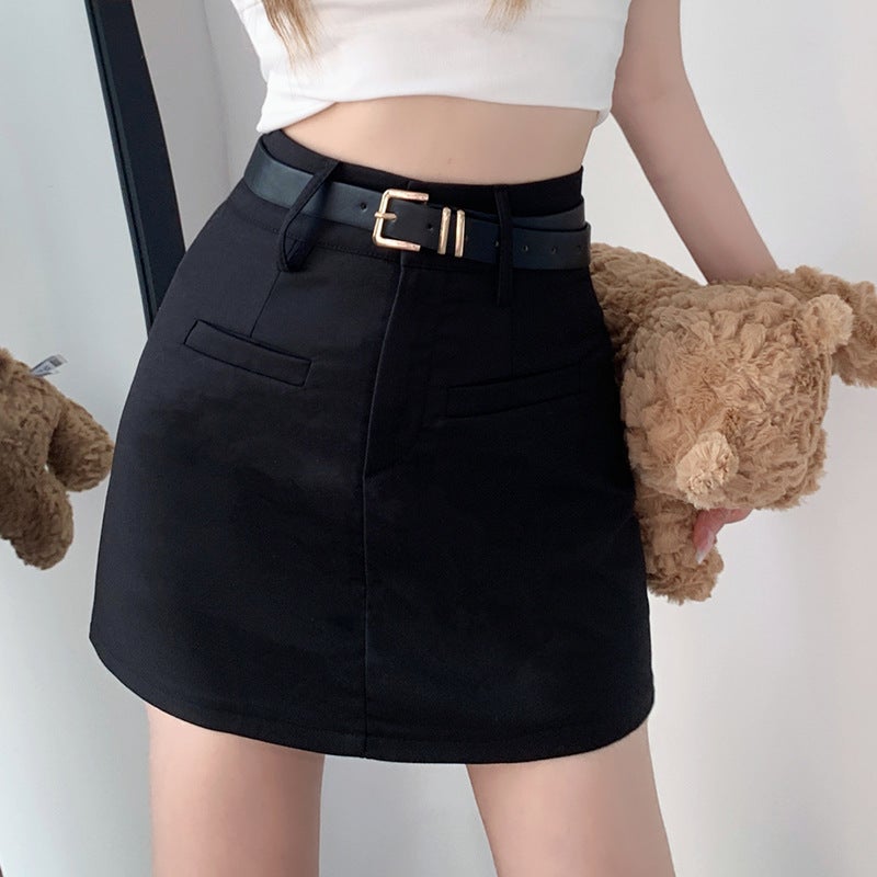 Korean Style Black Skirt Women'S Clothing 2024 Spring New High Waist Slimming A- Line Skirt Hip Skirt Ins Fashion - Image 1