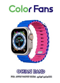 Color Fans Apple Watch Ultra Ocean Band 49mm 45mm 44mm 42mm for Men Women, Soft Silicone Sport Band Replacement Strap for Apple Watch Ultra iWatch Series 8 7 SE 6 5 4 3 2 1 Royal Blue-Hot Pink  - Image 1