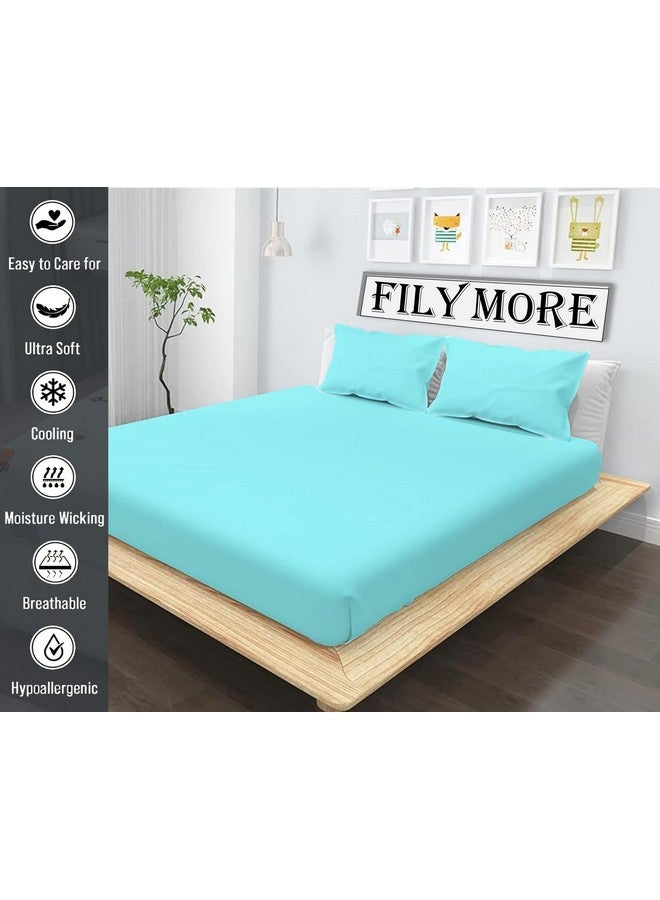 Filymore Plain Solid Aqua Double Bed Sheet 240 Tc Soft Microfiber Solid Single Color Bedsheet for Double/King Size Bed with 2 Pillow Cover (Size :90X95 inchs) (Aqua) - Image 4