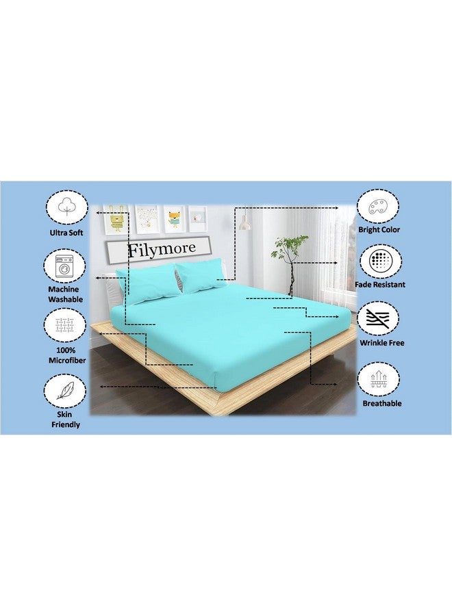 Filymore Plain Solid Aqua Double Bed Sheet 240 Tc Soft Microfiber Solid Single Color Bedsheet for Double/King Size Bed with 2 Pillow Cover (Size :90X95 inchs) (Aqua) - Image 3