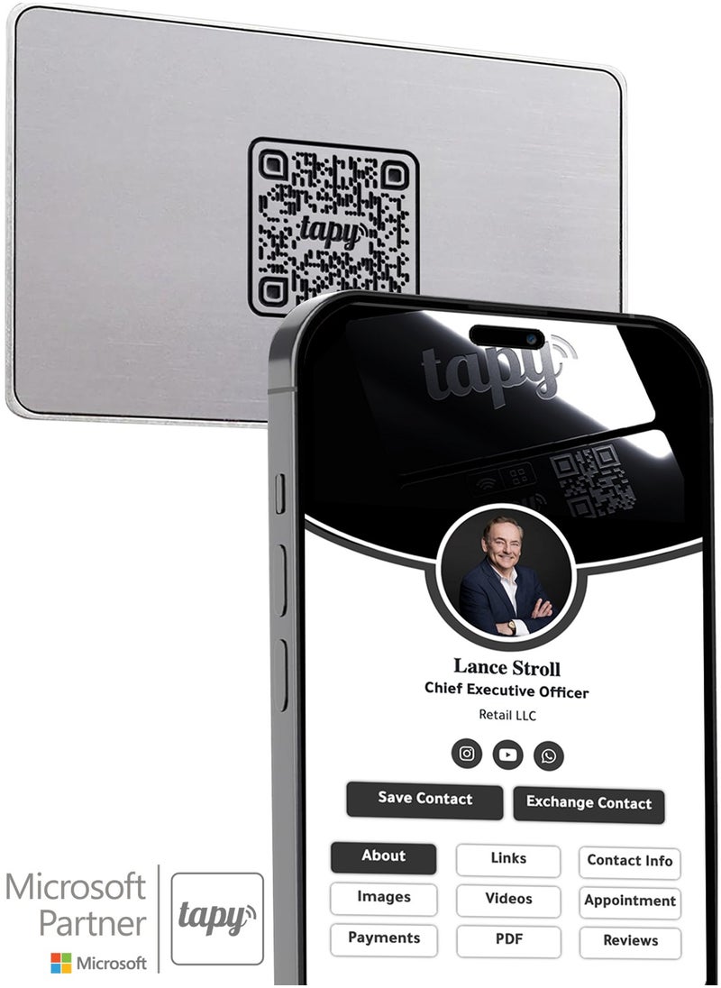 tapy - Tapy NFC Digital Business Card Premium Silver hybrid  Smart Card Instant Networking Contactless Technology iOS and Android Compatible Powered by Microsoft - Image 1