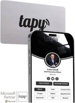 Tapy NFC Digital Business Card Premium Silver hybrid  Smart Card Instant Networking Contactless Technology iOS and Android Compatible Powered by Microsoft