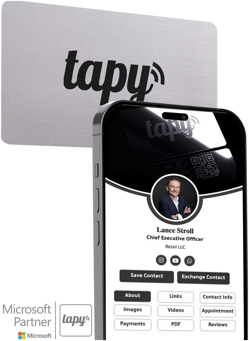 tapy - Tapy NFC Digital Business Card Premium Silver hybrid  Smart Card Instant Networking Contactless Technology iOS and Android Compatible Powered by Microsoft - Image 1