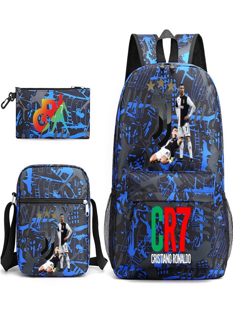 C Ronaldo Children Backpack Schoolbag Teen Student School Book bag with Lunch Box Pen Case 3 in 1 for Kids