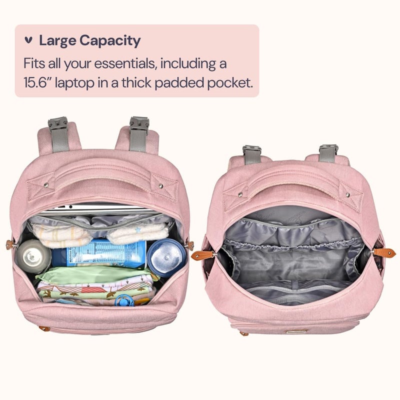 BabbleRoo Diaper Bag Backpack - Travel Large Baby Diaper Bag with Changing pad, Waterproof Baby Bags for Mom & Dad, Unisex Bags with Pacifier Case, Luggage Strap & Stroller Clipsâ€“ Pink - Image 4