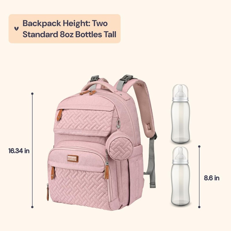 BabbleRoo Diaper Bag Backpack - Travel Large Baby Diaper Bag with Changing pad, Waterproof Baby Bags for Mom & Dad, Unisex Bags with Pacifier Case, Luggage Strap & Stroller Clipsâ€“ Pink - Image 2