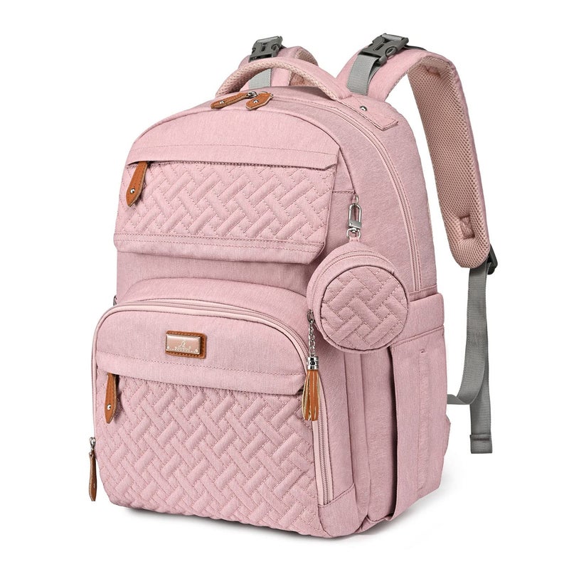 BabbleRoo Diaper Bag Backpack - Travel Large Baby Diaper Bag with Changing pad, Waterproof Baby Bags for Mom & Dad, Unisex Bags with Pacifier Case, Luggage Strap & Stroller Clipsâ€“ Pink - Image 1