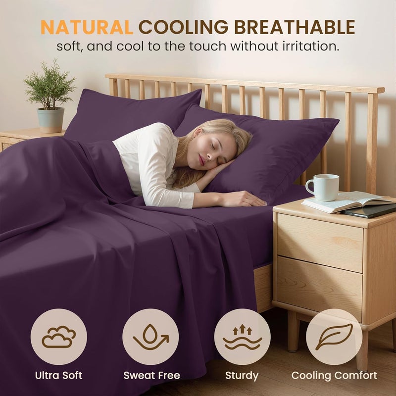 USXIBEI King 4 Piece Bed Sheet Set - Ultra Imitation Cotton-Premium Breathable & Cooling Sheets - Hotel Luxury Bed Sheets Deep Pocket up to 15"- Wrinkle, Fade, Stain Resistant (Purple, King) - Image 3