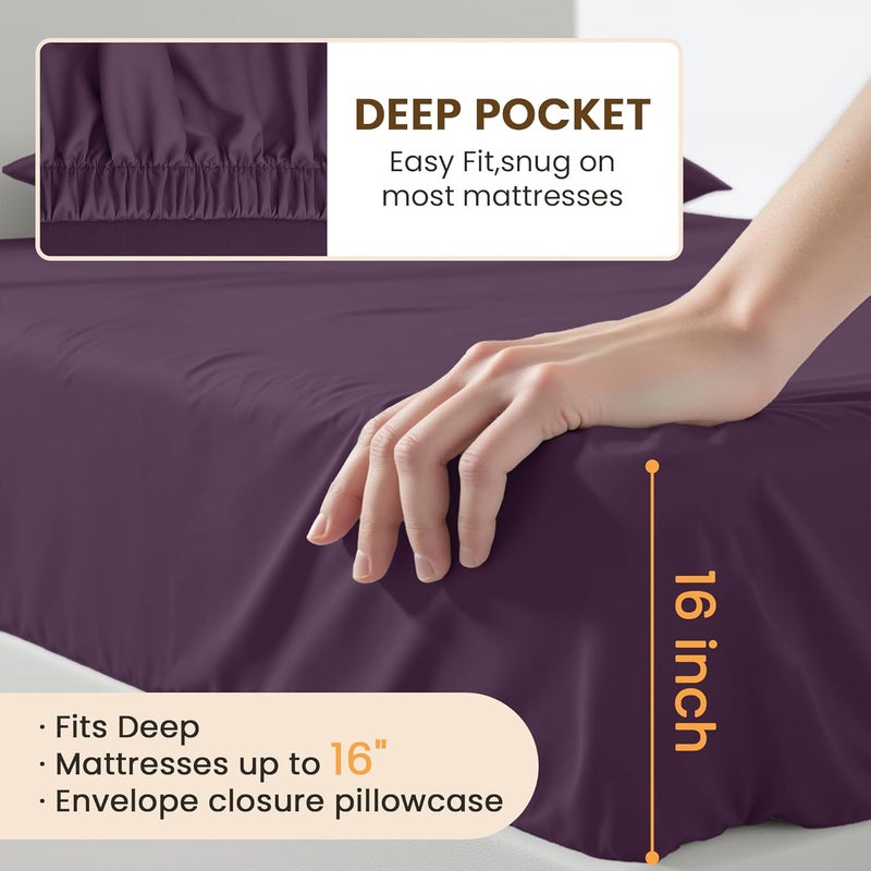 USXIBEI King 4 Piece Bed Sheet Set - Ultra Imitation Cotton-Premium Breathable & Cooling Sheets - Hotel Luxury Bed Sheets Deep Pocket up to 15"- Wrinkle, Fade, Stain Resistant (Purple, King) - Image 5