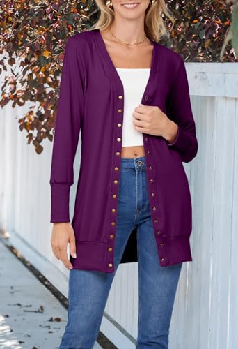 MEROKEETY Women's 2025 Fall Long Sleeve Cardigan Sweater Lightweight Snap Button Down Open Front Casual Outfit, Plum, S - Image 5