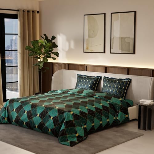 Stoa Paris Satin Comforter Set for King Size Bed, 300TC Premium Bedding Set, AC Comforter King Size, All-Weather, Wedding Gift for Couples, Aesthetic Bedspread, Lumiere - Emerald Celebrration - Image 1