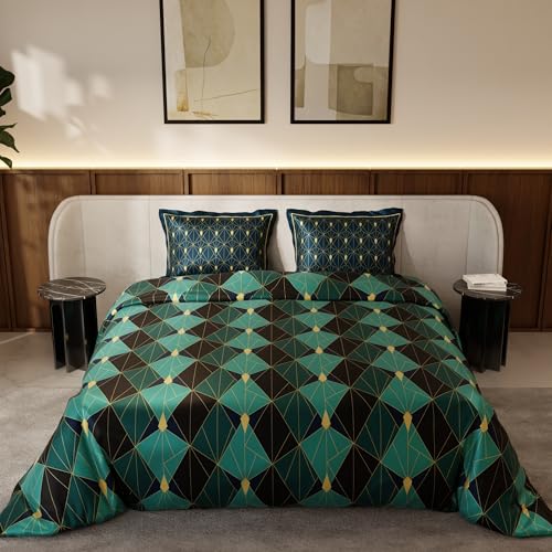 Stoa Paris Satin Comforter Set for King Size Bed, 300TC Premium Bedding Set, AC Comforter King Size, All-Weather, Wedding Gift for Couples, Aesthetic Bedspread, Lumiere - Emerald Celebrration - Image 2