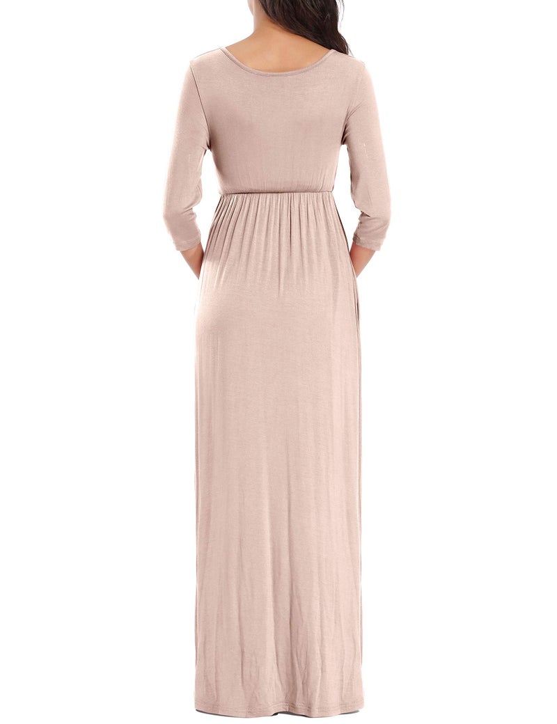 KIM S Khaki Brown Maternity Dress for Baby Shower Long Sleeve Wedding Guest Fall Photoshoot Cocktail Dress Maxi Wrap V Neck Formal Casual Outfits (Beige M) - Image 5