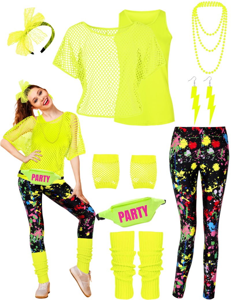 CICOCI 80s 90s Outfit For Women Neno Party Fishnet Top1980s Costume with 80s Accessories Set Retro Party Leg Warmers Headband - Image 2
