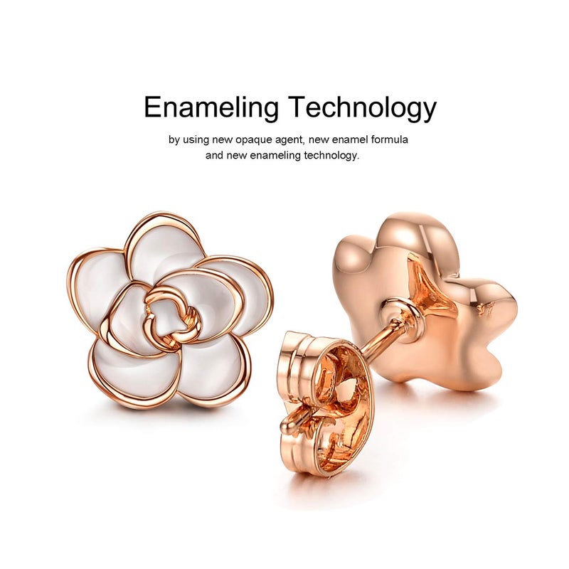 AllenCOCO Flower Stud Earrings Hypoallergenic for Women - 18K Gold Plated Rose Earrings for Sensitive Ears, Nickel Free - Image 2
