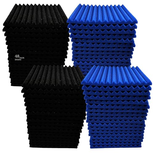 HPKL9999 48 Pack 12 "X 12 "X1" Acoustic Panels Studio Soundproofing Foam Wedge Tiles, (24BLUE+24BLACK) - Image 1