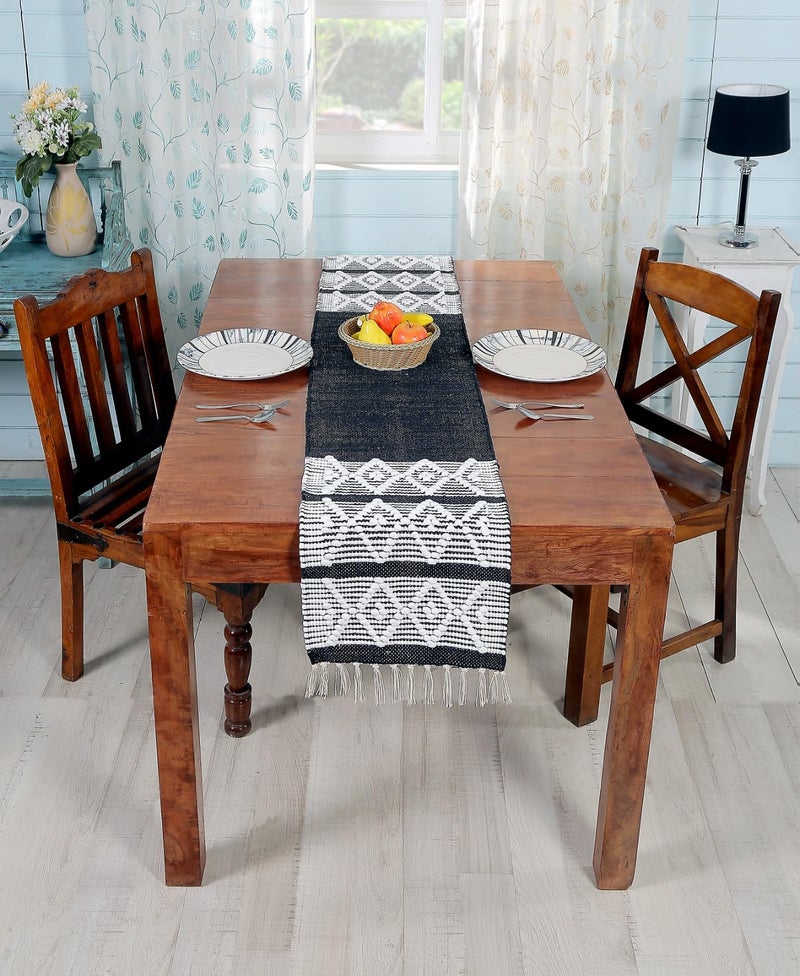 POSHREYA Cotton Table Runner for 4 6 Seater Dining Table|Centre Table|Coffee Table|Living Room|Table Decor|Eating Area|Decorative Runner|(14*72 INCHES)|Black|TRPS 022 - Image 1
