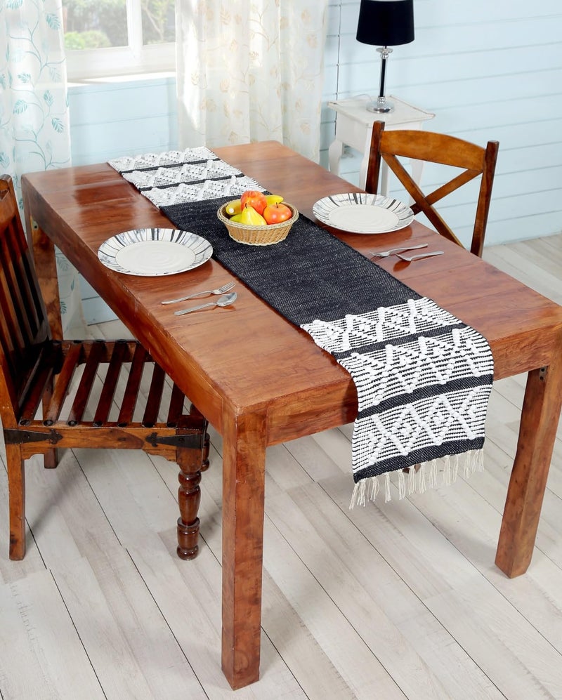 POSHREYA Cotton Table Runner for 4 6 Seater Dining Table|Centre Table|Coffee Table|Living Room|Table Decor|Eating Area|Decorative Runner|(14*72 INCHES)|Black|TRPS 022 - Image 2