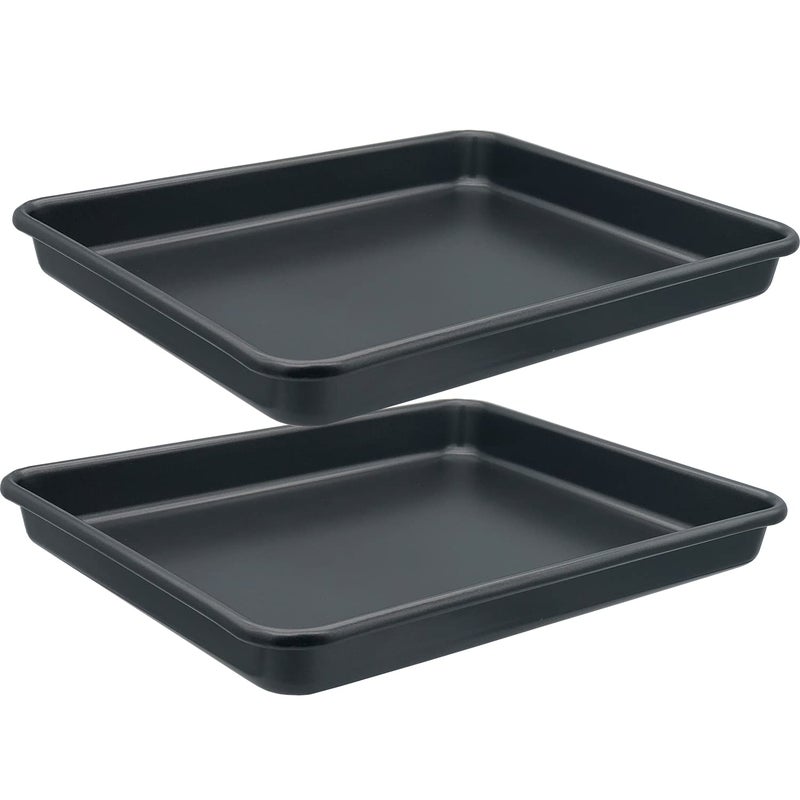 Small Cookie Sheets 11X9 Inch 2Pcs Mini Baking Pan Toaster Oven Tray Nonstick Thicken Brushed Carbon Steel Magnetic No Warp 1 to 2 Person Bakeware By HYTK