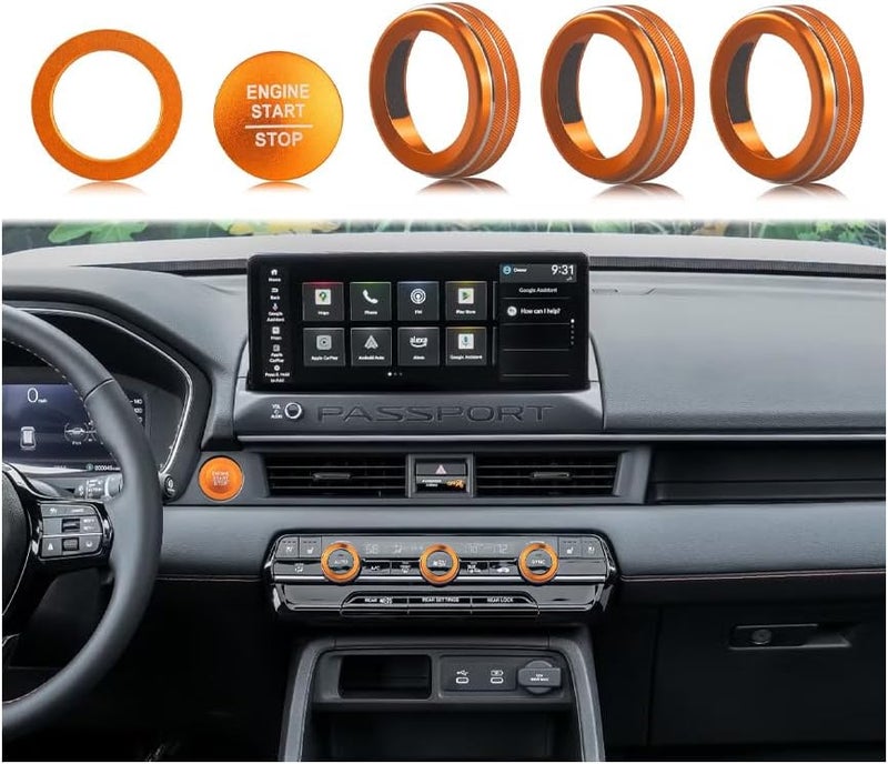 HDUFC for Honda 2026 Passport Interior Accessories, Aluminum Alloy one-Button Start Cover/Ring, air Conditioning knob, 5-Piece Set (Orange) - Image 1